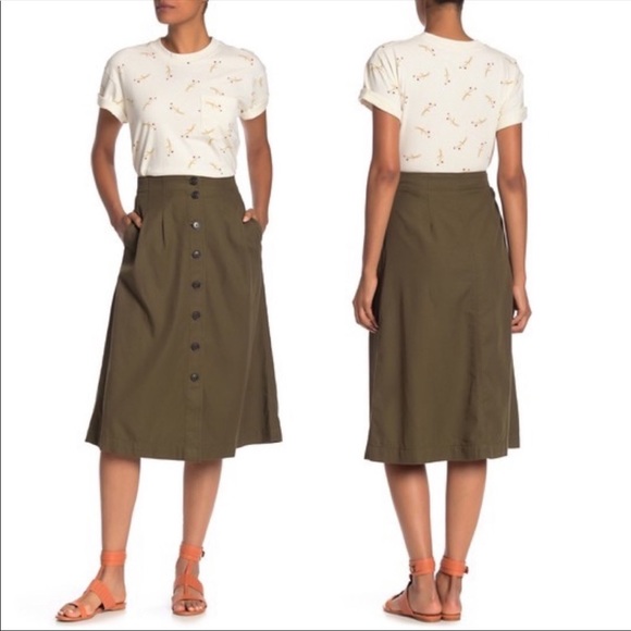 Madewell Dresses & Skirts - Madewell | Patio Button Front Midi Skirt Olive 4